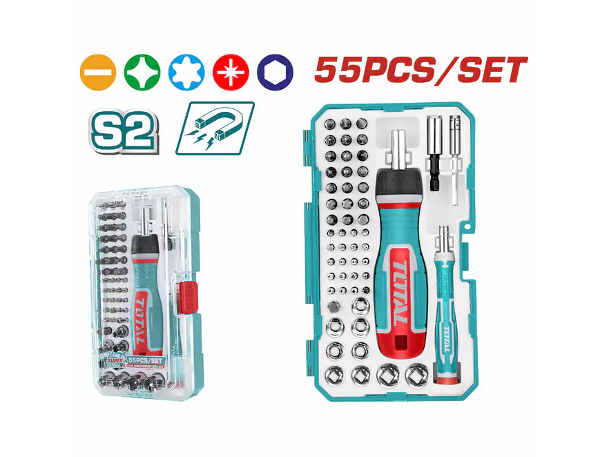 Juego de Destornillador Híbrido y Puntas 55 Pzs TOTAL TACSD30556 - Foto 2 | aztools.co