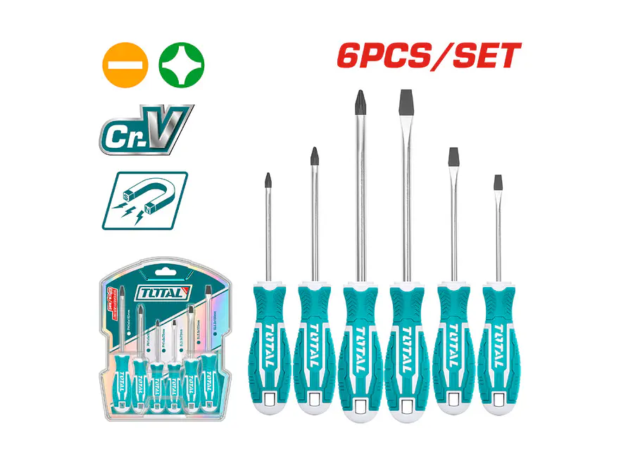 Juego de Destornilladores Cromo Vanadio 6 Pzs TOTAL THT250606 - Foto 2 | aztools.co