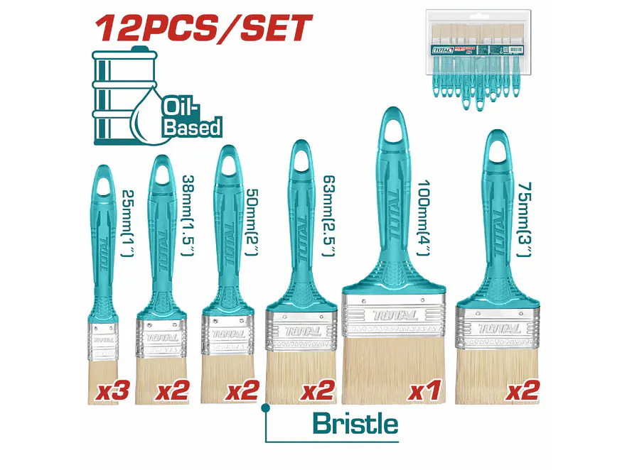 Juego de Brochas para Pintura 12 Pzs TOTAL Industrial - THT84501201 - Envío a todo Colombia | aztools.co