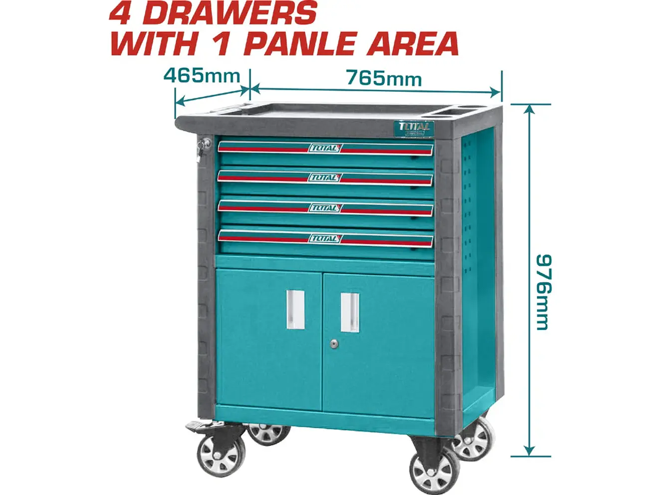 Gabinete  Porta Herramientas 4 Cajones con Ruedas TOTAL THRC01041 - Foto 2 | aztools.co