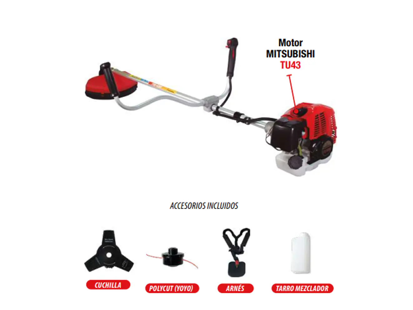 Guadaña a Gasolina 43cc 1.9kW FORTE FM-43R Motor MITSUBISHI Eje Rígido - Foto 1 | aztools.co