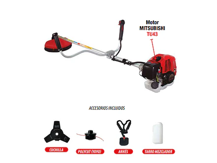 Guadaña a Gasolina 43cc 1.9kW FORTE FM-43R Motor MITSUBISHI Eje Rígido - Foto 1 | aztools.co