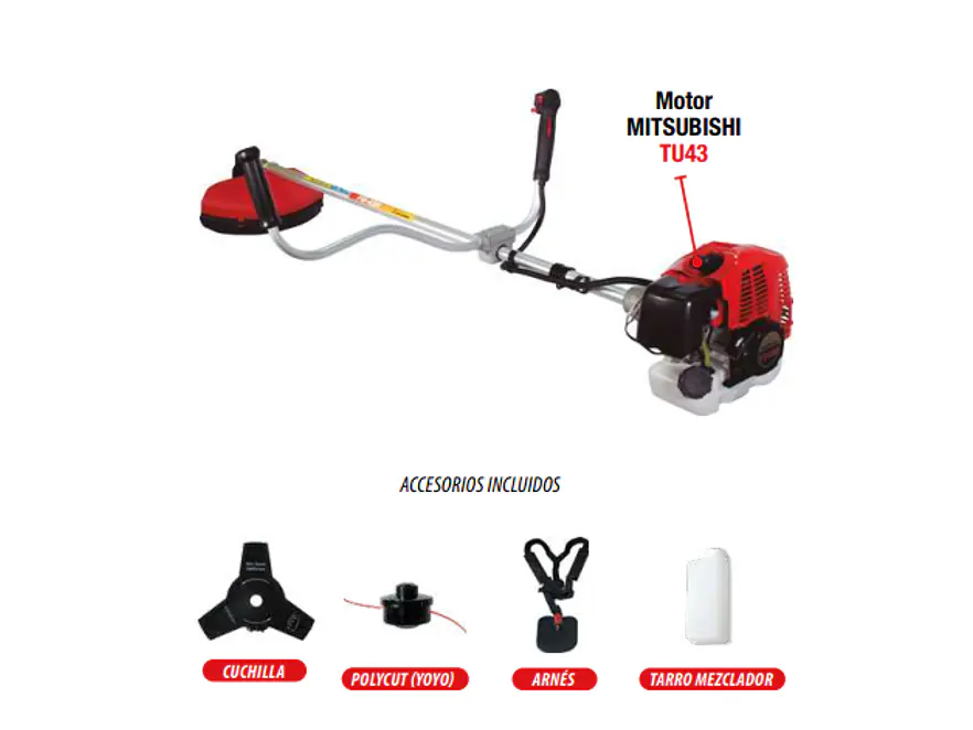 Guadaña a Gasolina 43cc 1.9kW FORTE FM-43R Motor MITSUBISHI Eje Rígido - Foto 1 | aztools.co