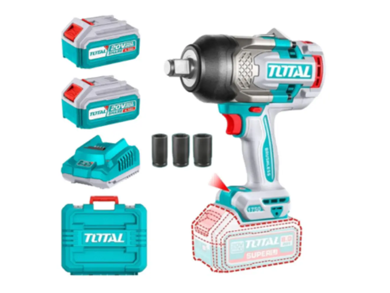 Pistola Impacto Inalámbrica 3/4 20V 1750Nm TOTAL UTIWLI20175 2 Baterías 8Ah - Envío a todo Colombia | aztools.co