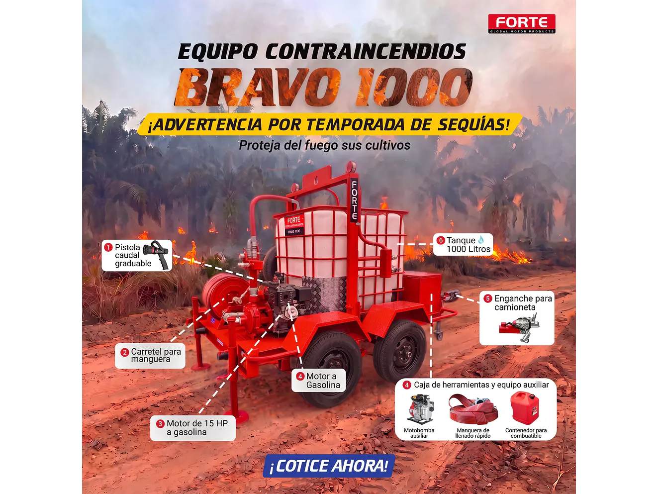 Motobomba de Alta Presión FORTE Bravo 1000 15HP Altura 155m 2”x2” Hierro - Foto 3 | aztools.co