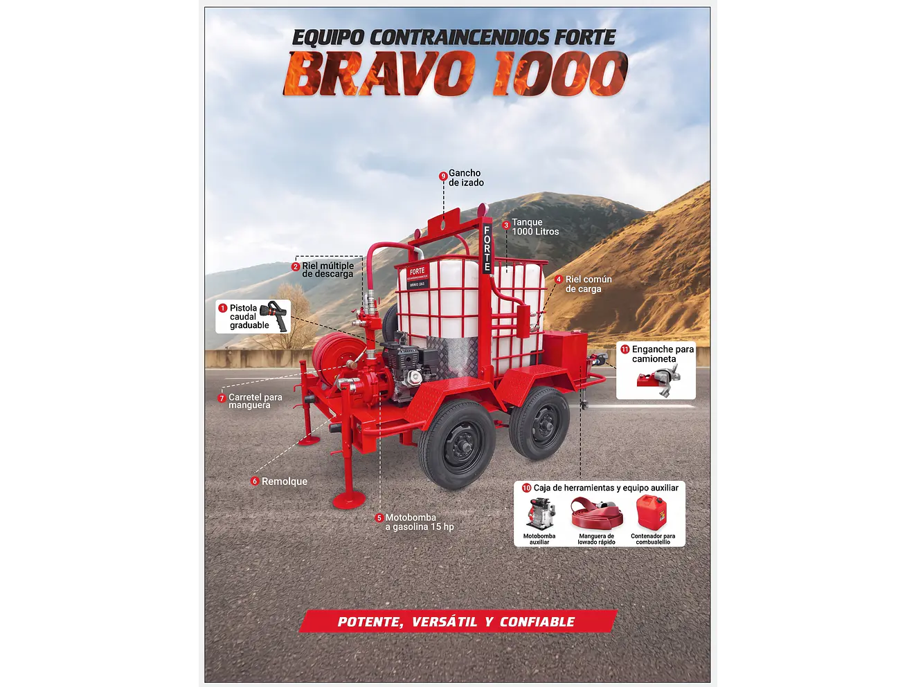 Motobomba de Alta Presión FORTE Bravo 1000 15HP Altura 155m 2”x2” Hierro - Foto 2 | aztools.co