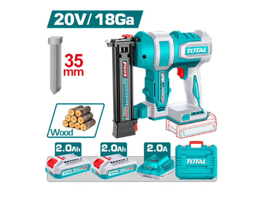 CLAVADORA INALAMBRICA MADERA 35MM 20V INCLUYE 2 BATERIAS 2.0AH , CARGADOR Y ACCESORIOS INDUSTRIAL SUPER TOTAL (UTCBNLI20686) - Envío a todo Colombia | aztools.co