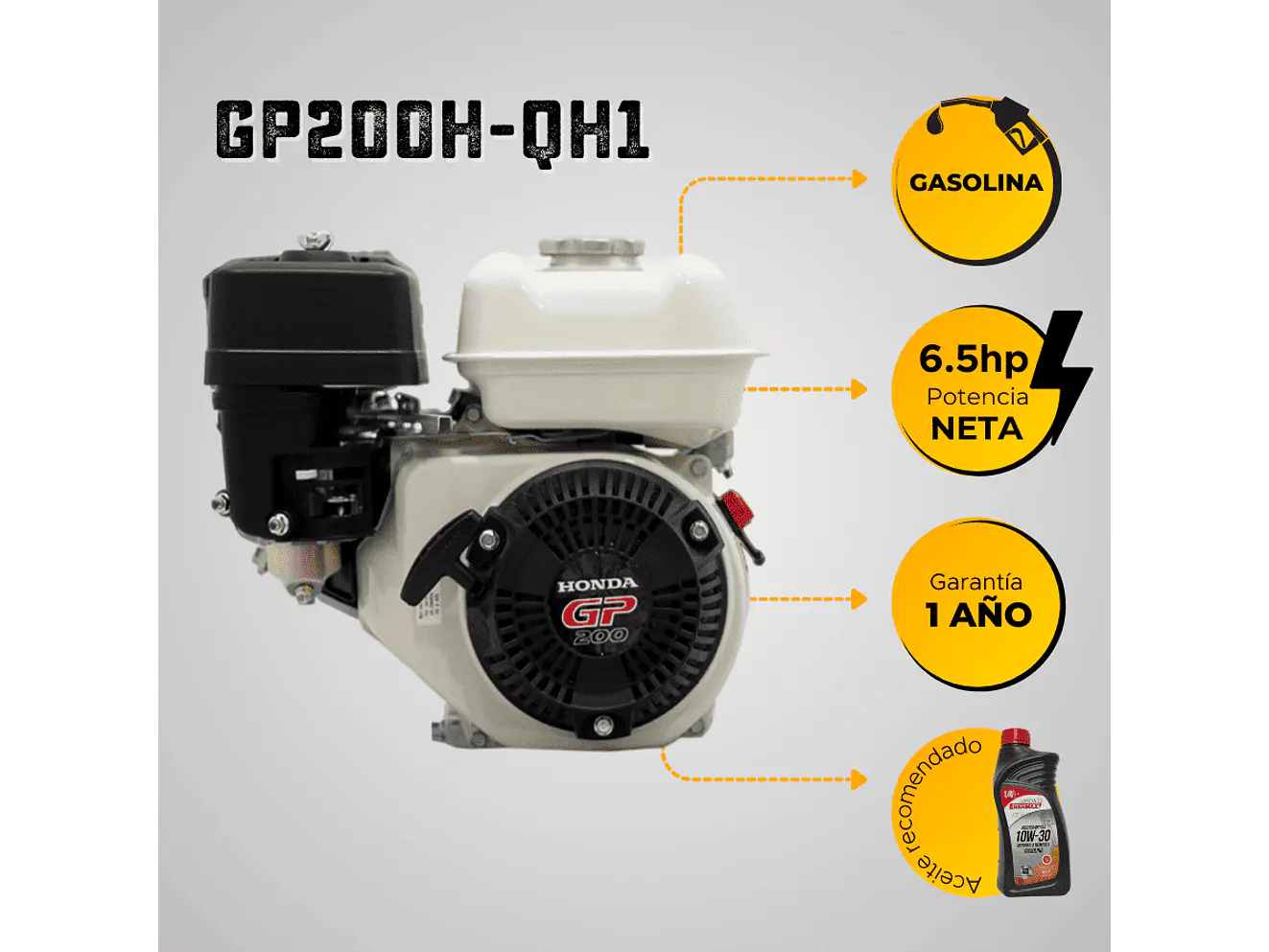 Motor a Gasolina Honda GP200H QH1 6.5HP 3600 RPM Eje Cuña 3/4” - Foto 5 | aztools.co