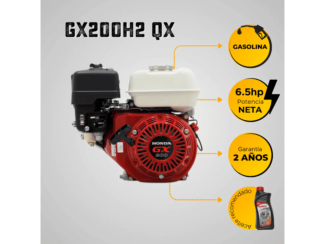 Motor a Gasolina Honda GX200H2 QX 6.5HP 3600RPM Alerta de Aceite Eje 3/4” - Foto 5 | aztools.co