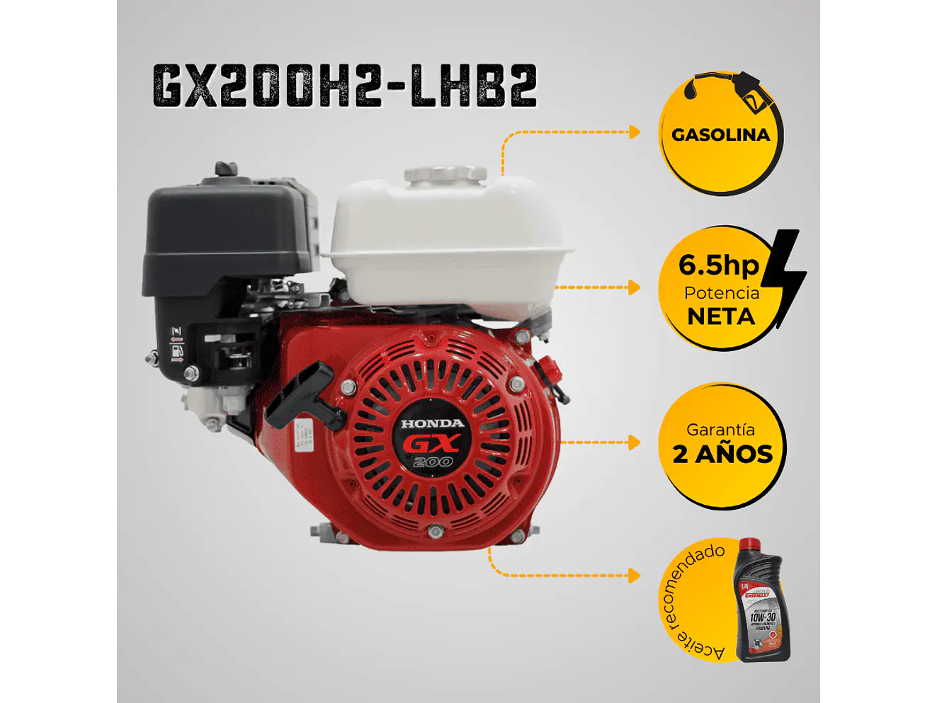 Motor a Gasolina Honda GX200H2 LHB2 6.5HP 1800RPM Reductor Eje Cuña 20mm - Foto 6 | aztools.co