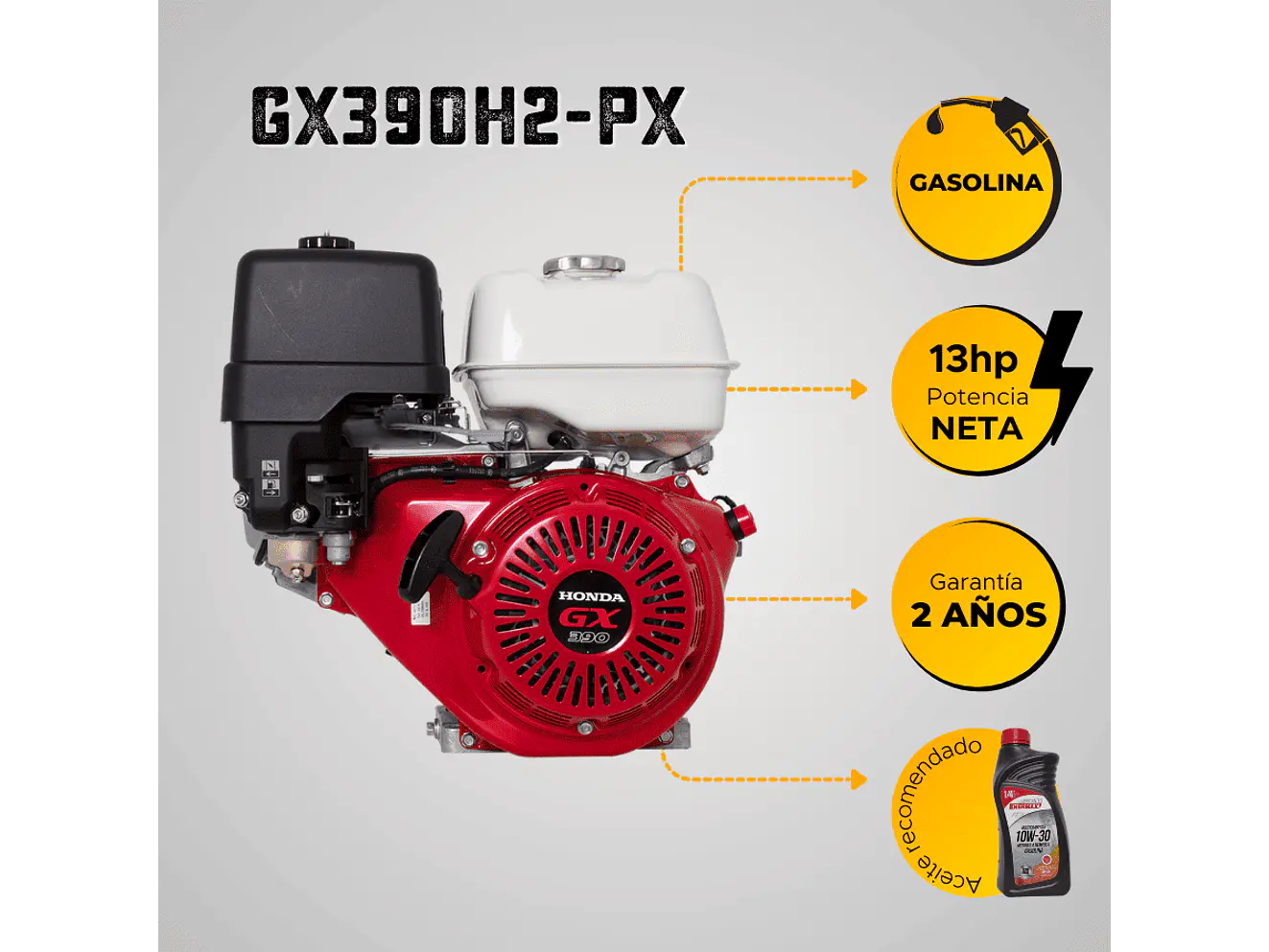 Motor a Gasolina Honda GX390H2 PX 13HP 3600RPM Eje Rosca 1” Alerta Aceite - Foto 5 | aztools.co