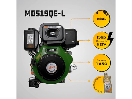 Motor Diésel Ecomax MD519QE-L 15HP 3600RPM Arranque Eléctrico Eje Cuña 1” - Foto 5 | aztools.co