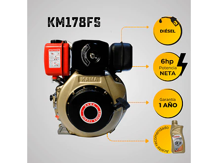 Motor Diésel Kama KM178FS 6HP 1800RPM Reductor Eje Cuña 25mm Filtro Doble - Foto 5 | aztools.co