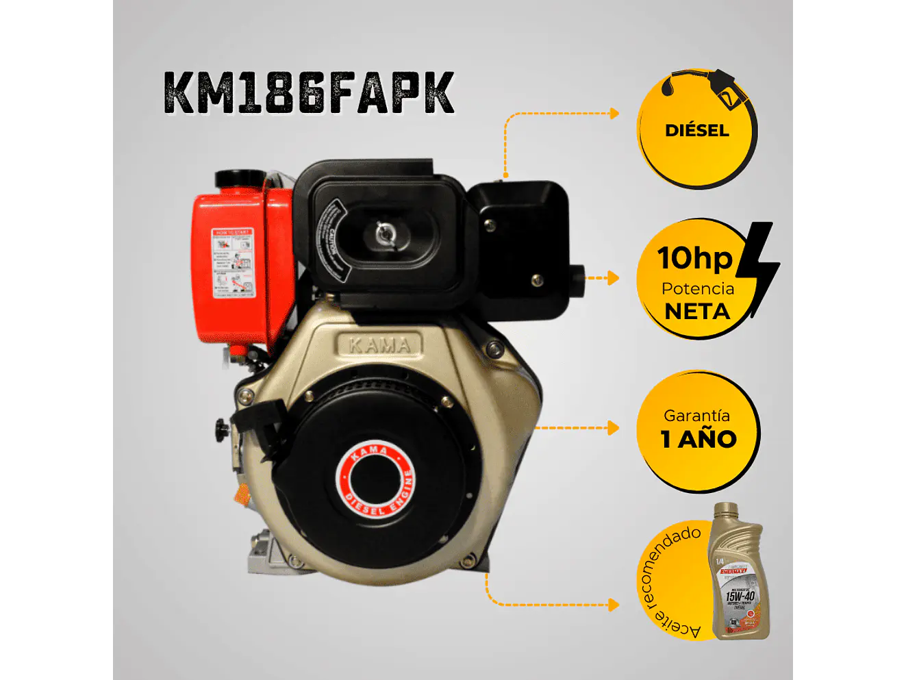 Motor Diésel Kama KM186FAPK 10HP 3600RPM Eje Cuña-Rosca 1” Filtro Doble - Foto 6 | aztools.co