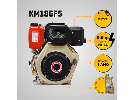 Motor Diésel Kama KM186FS 9.5HP 1800RPM Reductor Eje Cuña 30mm Filtro Doble - Foto 6 | aztools.co
