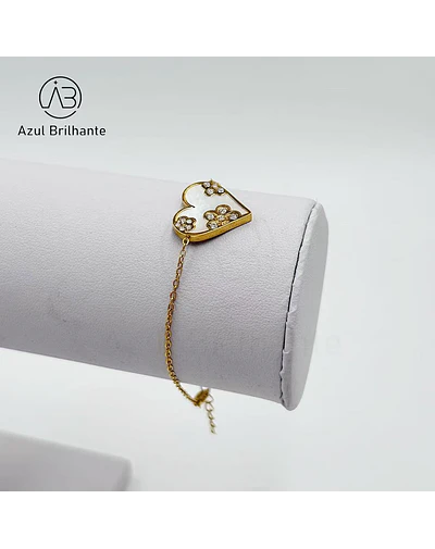 Pulseira de Coração com Flor