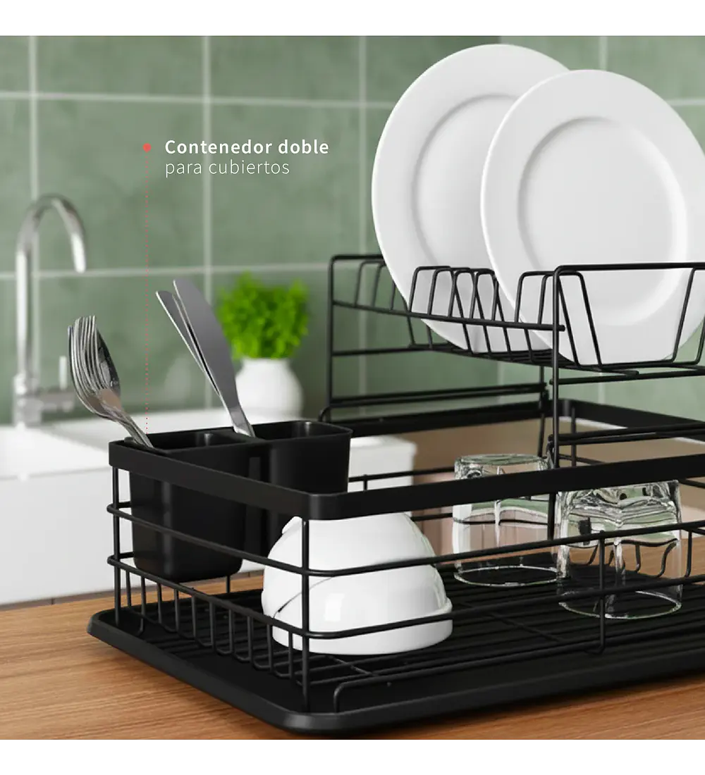 Secaplatos Escurridor 2 Niveles Acero Inoxidable Negro Simplit