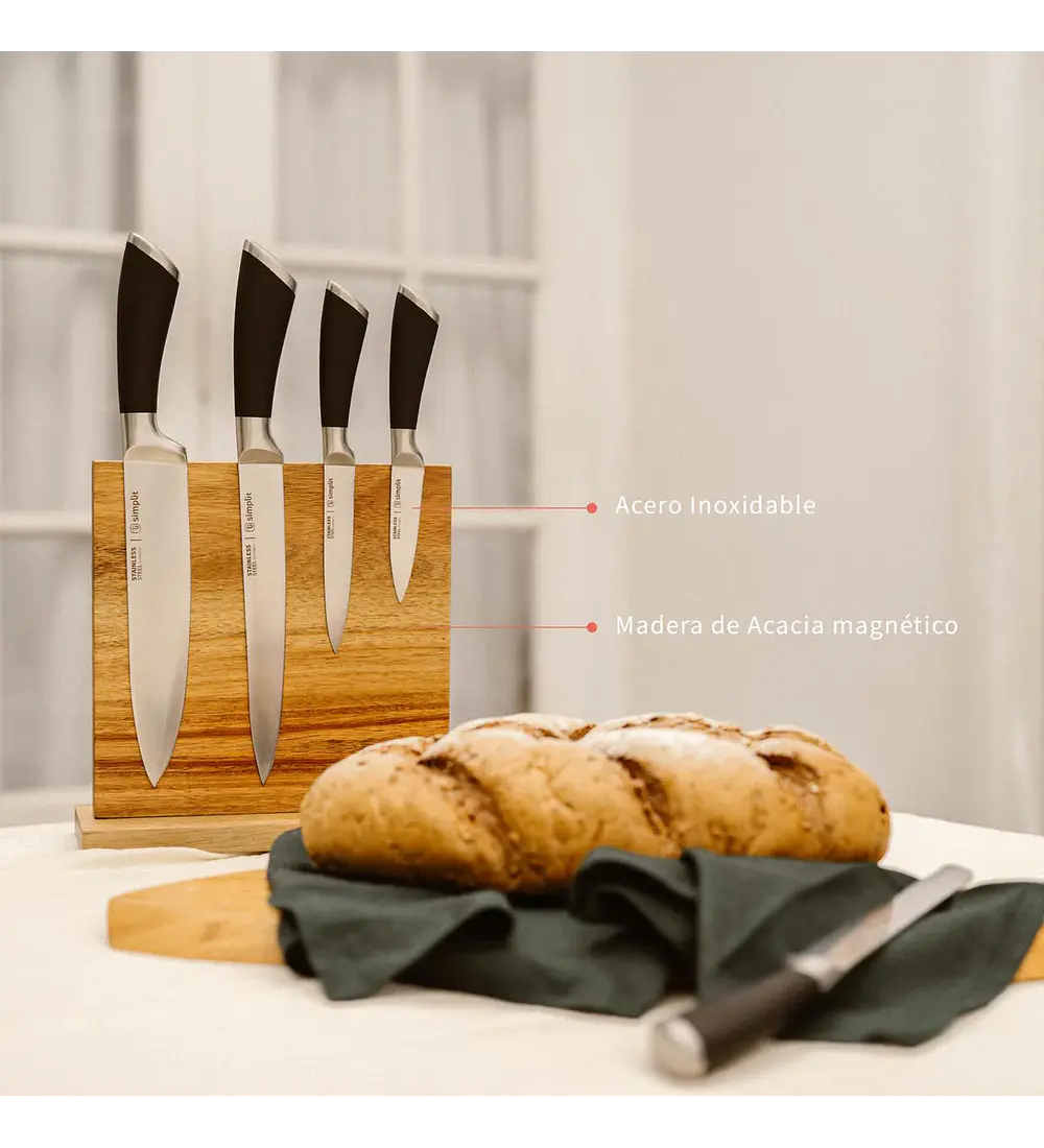 Set Cuchillos Küche 5 pcs Acero Inoxidable + Base Simplit