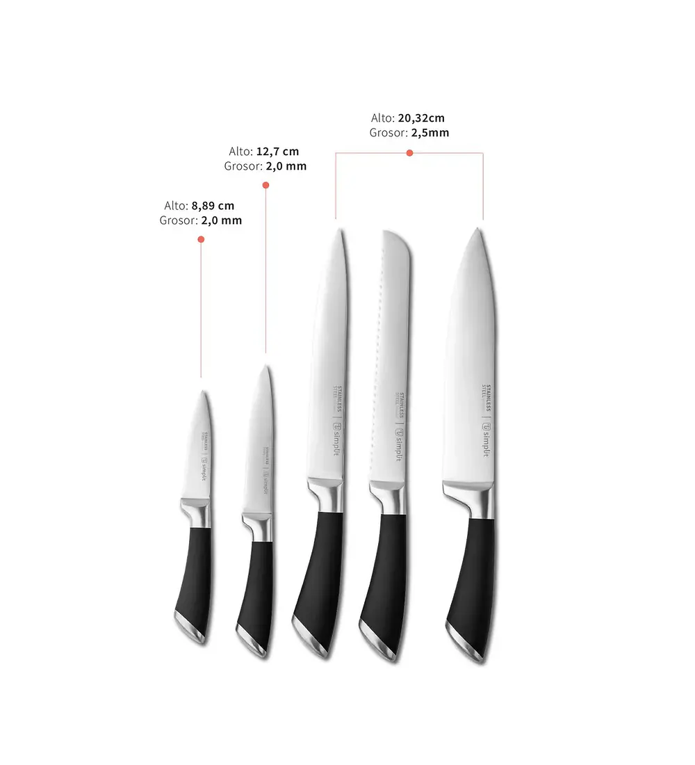 Set Cuchillos Küche 5 pcs Acero Inoxidable + Base Simplit