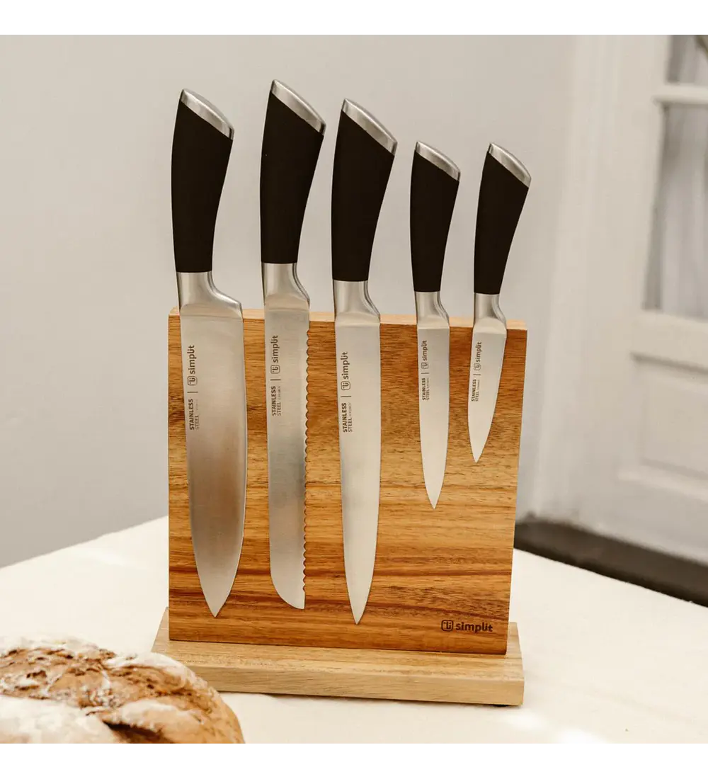 Set Cuchillos Küche 5 pcs Acero Inoxidable + Base Simplit