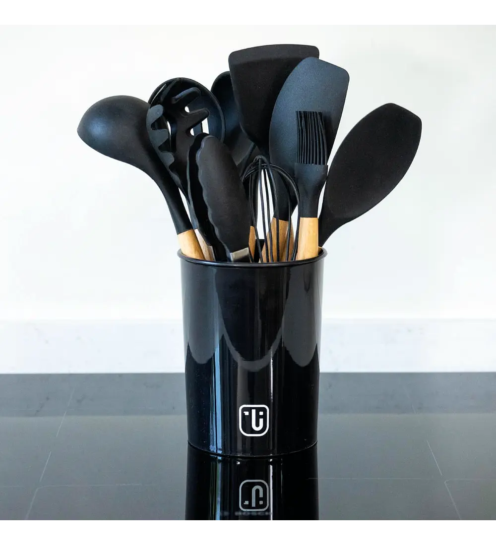 Set 12 Utensilios De Cocina Silicona Negro Simplit
