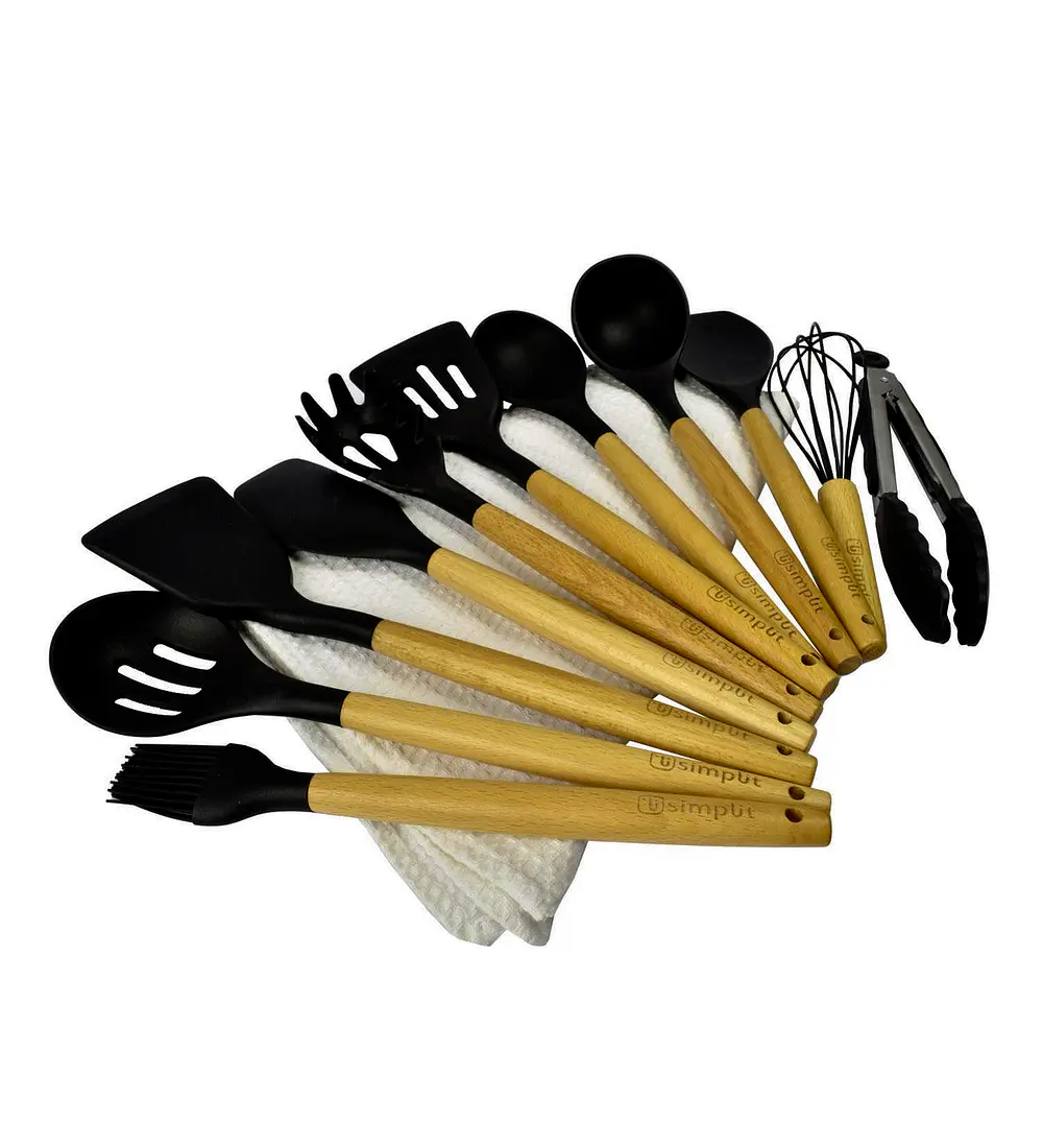 Set 12 Utensilios De Cocina Silicona Negro Simplit