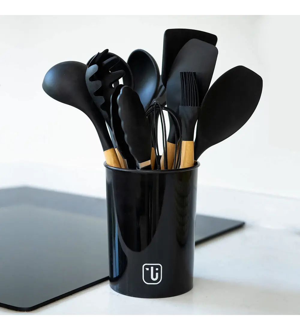 Set 12 Utensilios De Cocina Silicona Negro Simplit