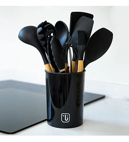 Set 12 Utensilios De Cocina Silicona Negro Simplit