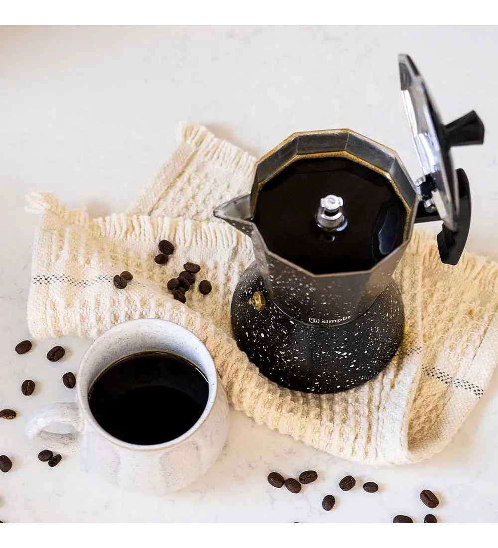 Cafetera Italiana Negra Granito 4 Tazas Simplit