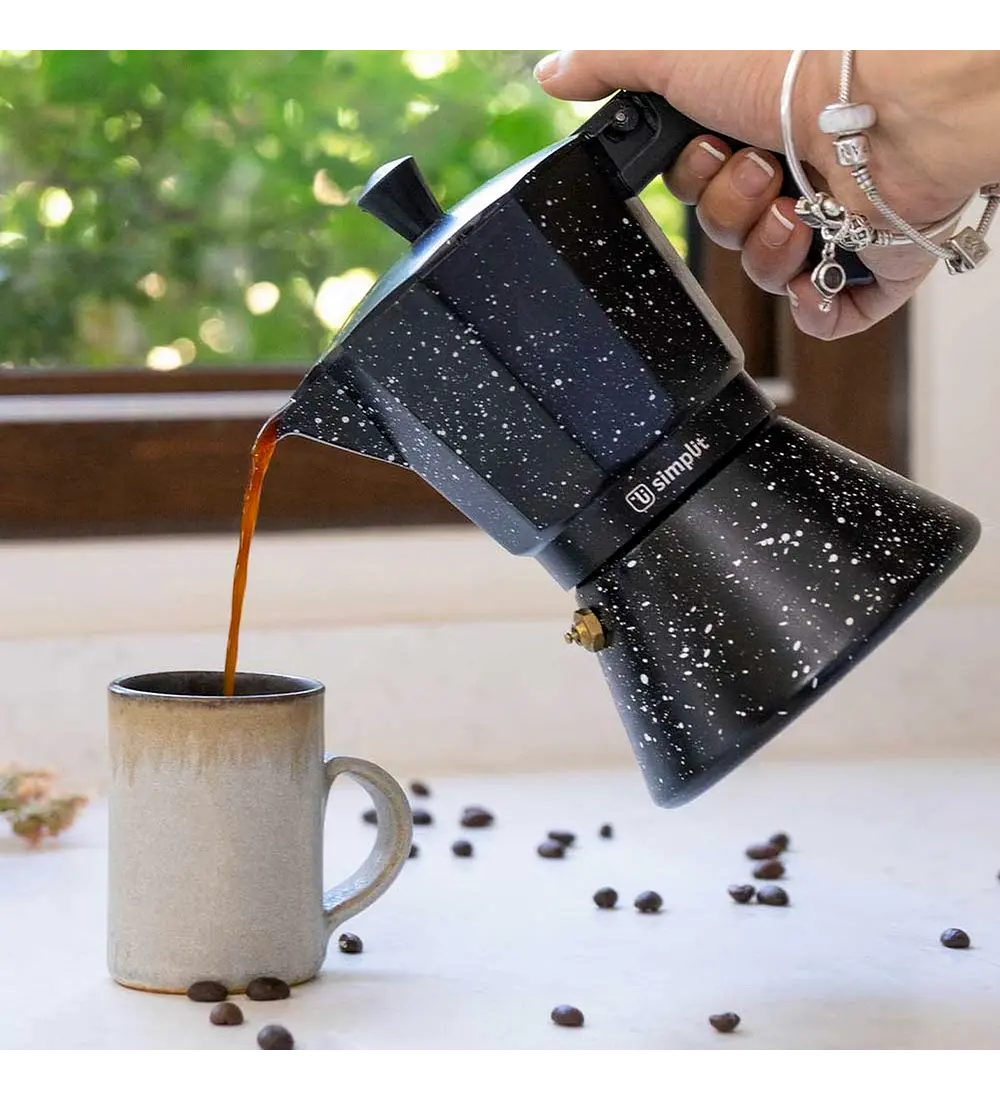 Cafetera Italiana Negra Granito 4 Tazas Simplit