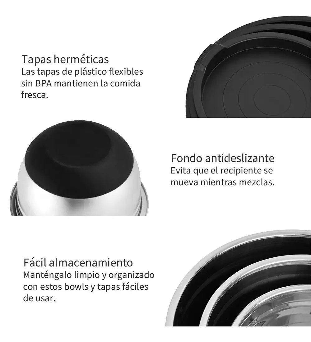 Set 3 Bowls con Tapa Acero Inoxidable Antideslizante Simplit