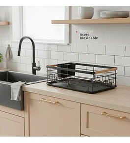 Secaplatos Escurridor 1 Nivel Acero Inox Negro Simplit