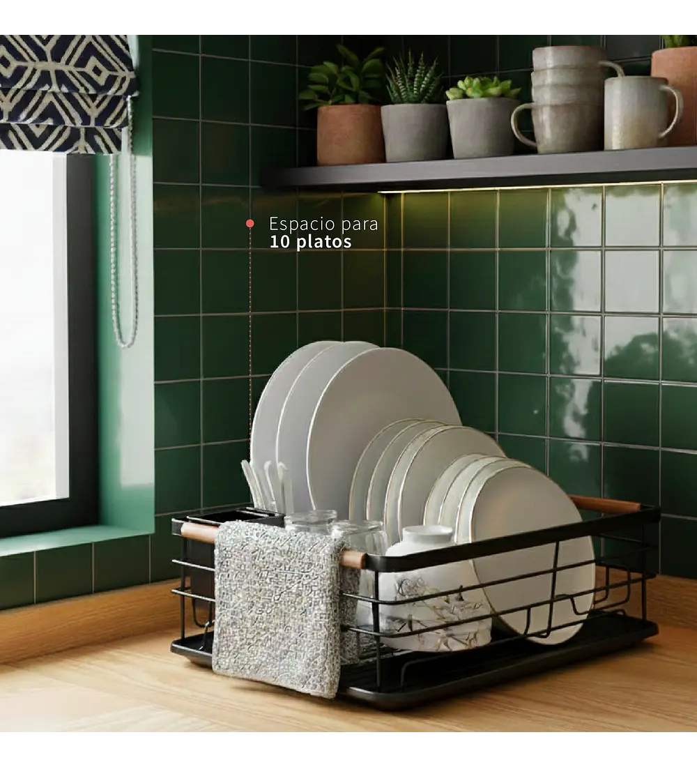 Secaplatos Escurridor 1 Nivel Acero Inox Negro Simplit