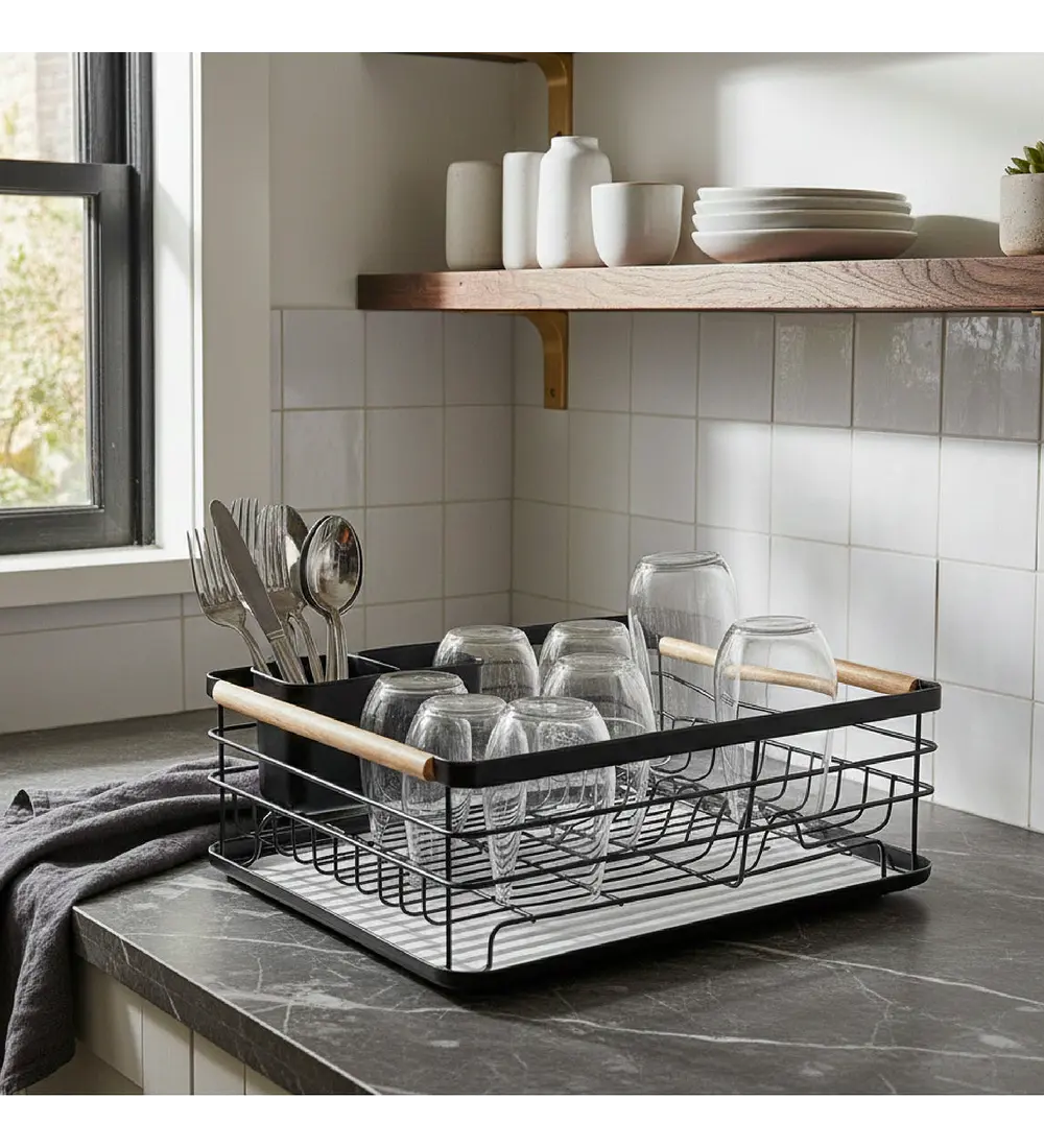 Secaplatos Escurridor 1 Nivel Acero Inox Negro Simplit