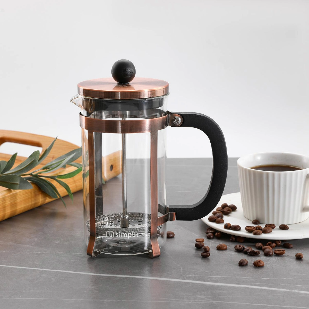 Cafetera Prensa Francesa Vidrio Cobre 600 ml Simplit Café