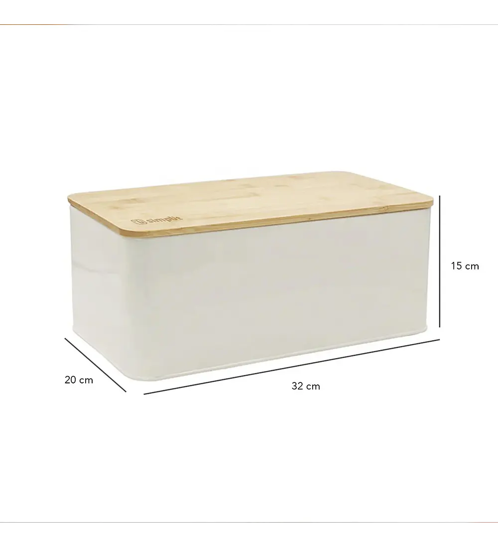 Panera Metálica con Tapa Bamboo Blanca Simplit