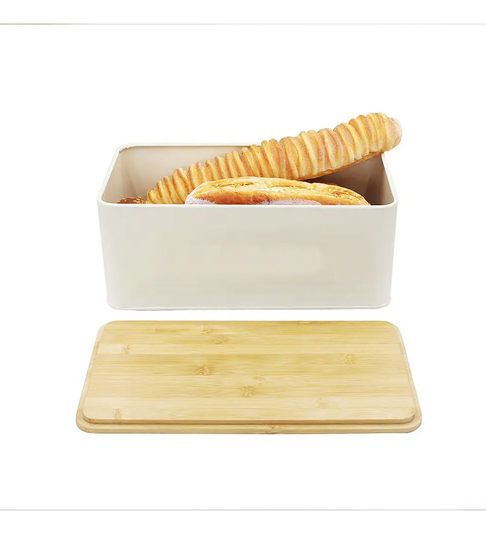 Panera Metálica con Tapa Bamboo Blanca Simplit
