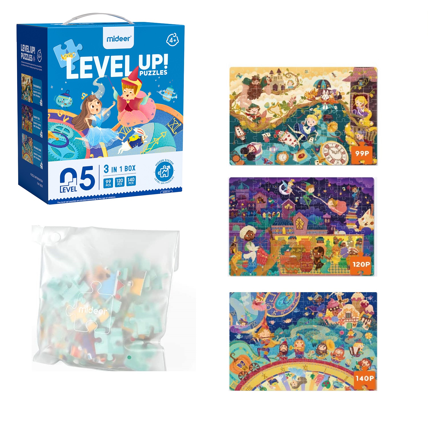 LEVEL UP PUZZLE NIVEL 5 MUNDO DE CUENTOS DE HADAS, 3 PUZZLES