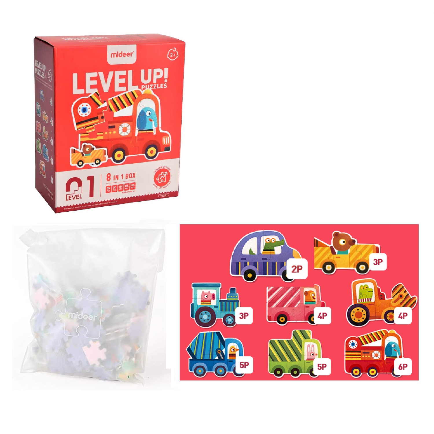 LEVEL UP PUZZLES NIVEL 1 VEHICULOS, 8 PUZZLES