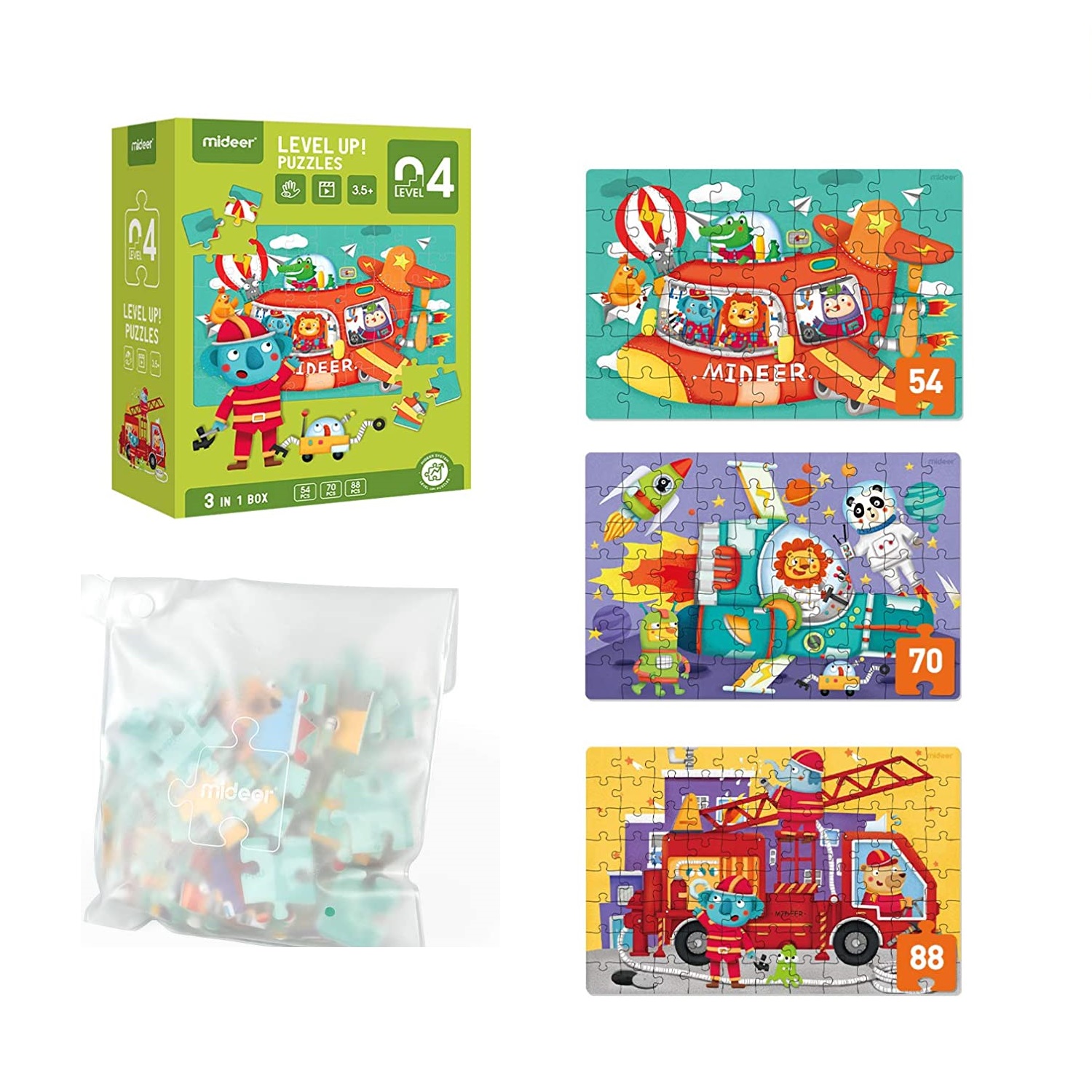 LEVEL UP PUZZLEs NIVEL 4 VEHICULOS, 3 PUZZLES