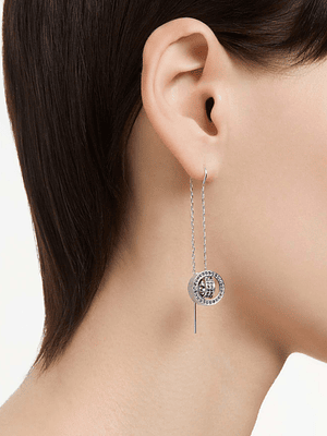 Pendientes Dextera Pavé, Largos, Blancos, Baño de rodio