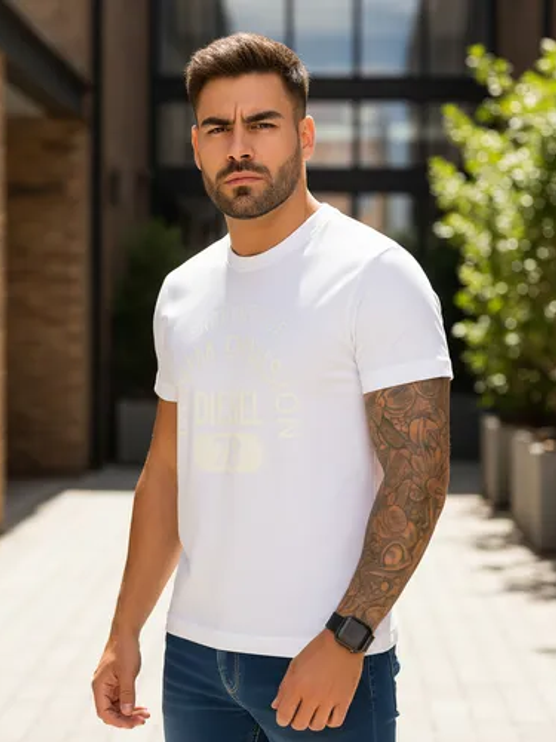 Polera Diesel Hombre Blanca T-Diegor Logo Denim Division – Original Importada 3