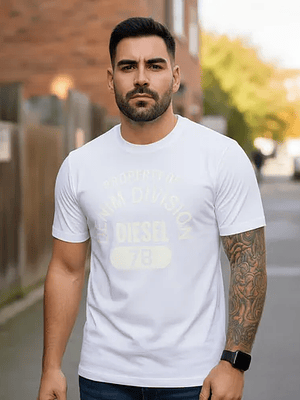 Polera Diesel Hombre Blanca T-Diegor Logo Denim Division – Original Importada
