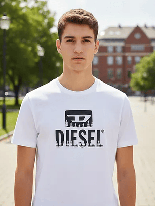 Polera Diesel Hombre Blanca Logo Negro – Original Importada