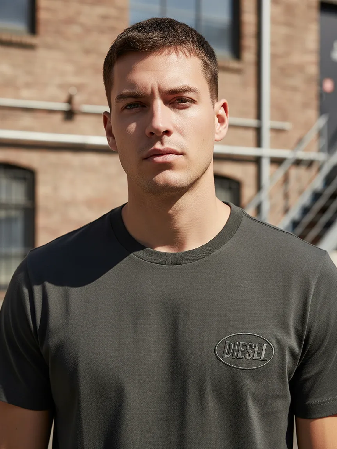 Polera Diesel Gris Logo Minimal Hombre Adulto 3