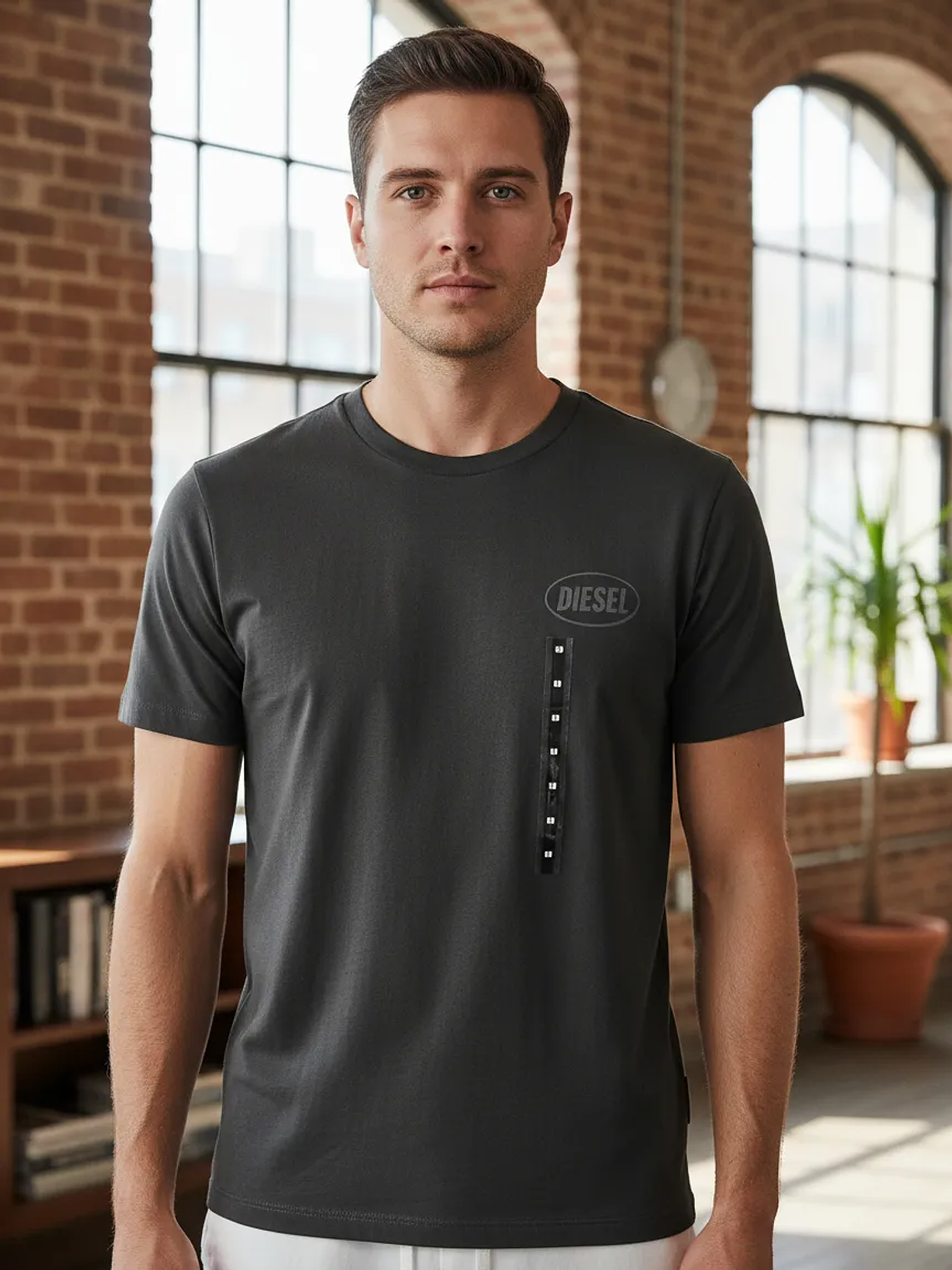 Polera Diesel Gris Logo Minimal Hombre Adulto 2