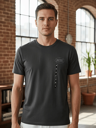 Polera Diesel Gris Logo Minimal Hombre Adulto