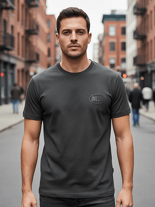 Polera Diesel Gris Logo Minimal Hombre Adulto