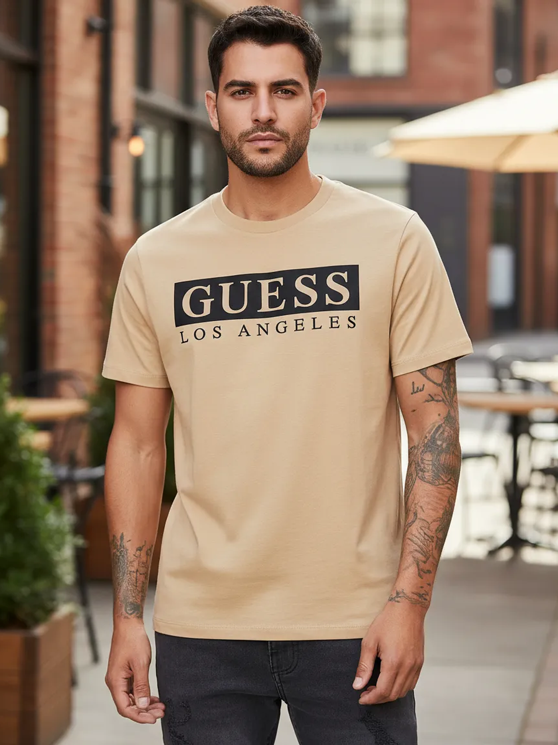 Polera Guess Hombre Café Los Ángeles Logo – Original Importada 2
