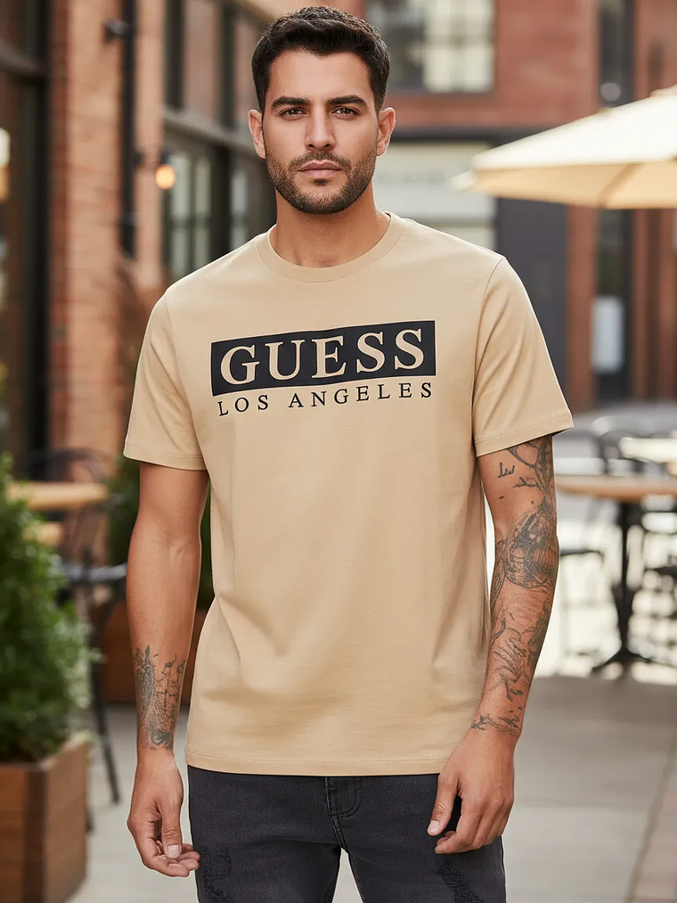 Polera Guess Hombre Café Los Ángeles Logo – Original Importada 2